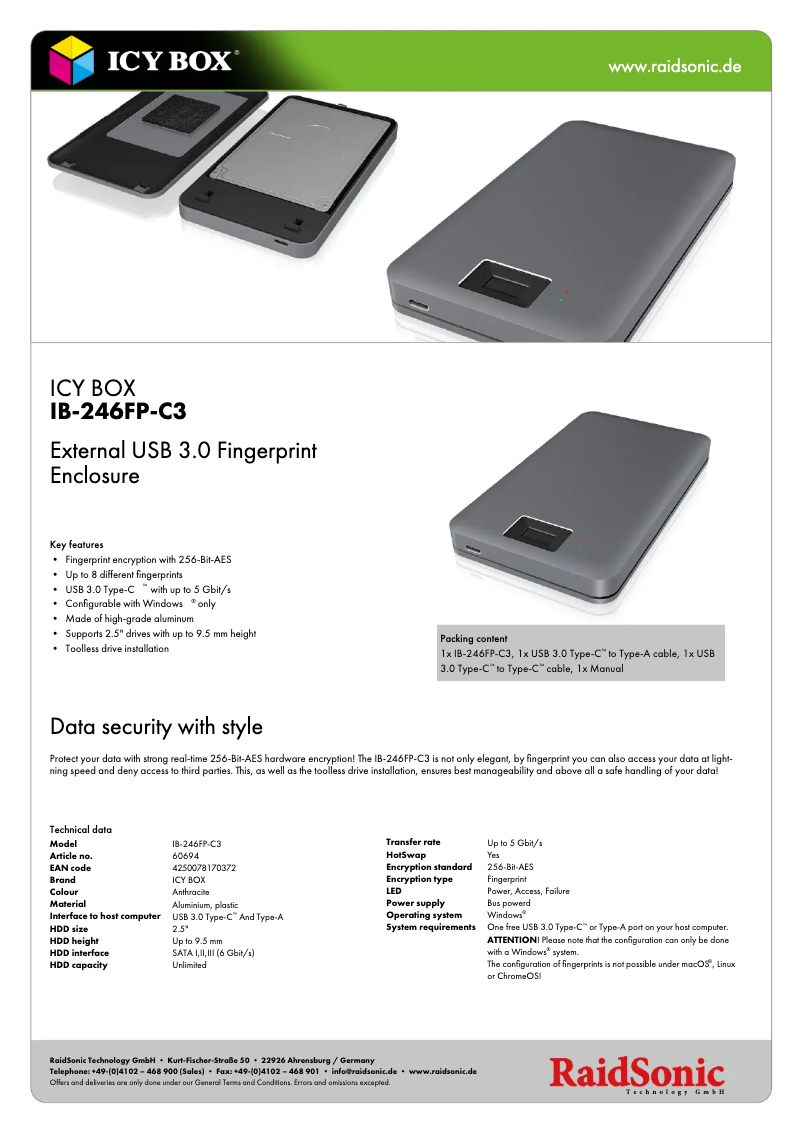 Página 1 del manual Ficha técnica Icy Box IB-246FP-C3