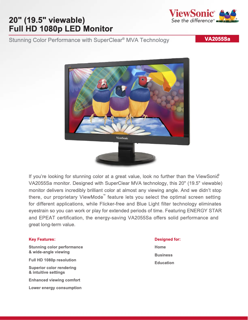 Página 1 del manual Ficha técnica Viewsonic VA2055Sa