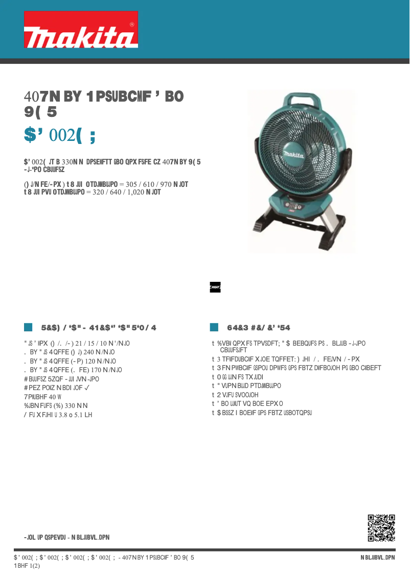 Page 1 de la notice Fiche technique Makita CF002GZ