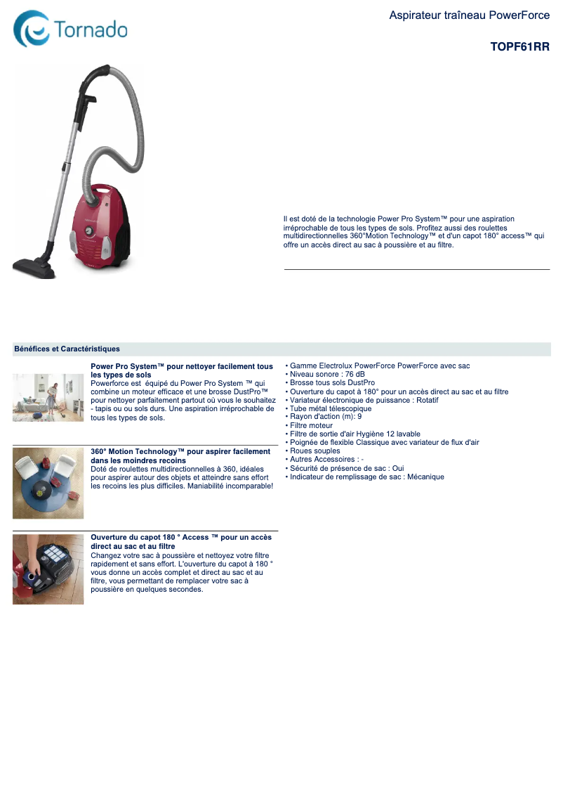 Page n°1 - Fiche technique Electrolux TOPF61RR