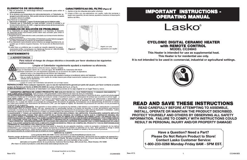Page n°1 - Manuel utilisateur Lasko CC24843