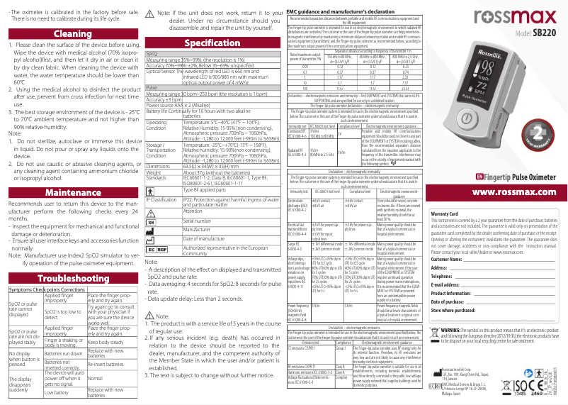 Page n°1 - Manuel utilisateur Rossmax SB220