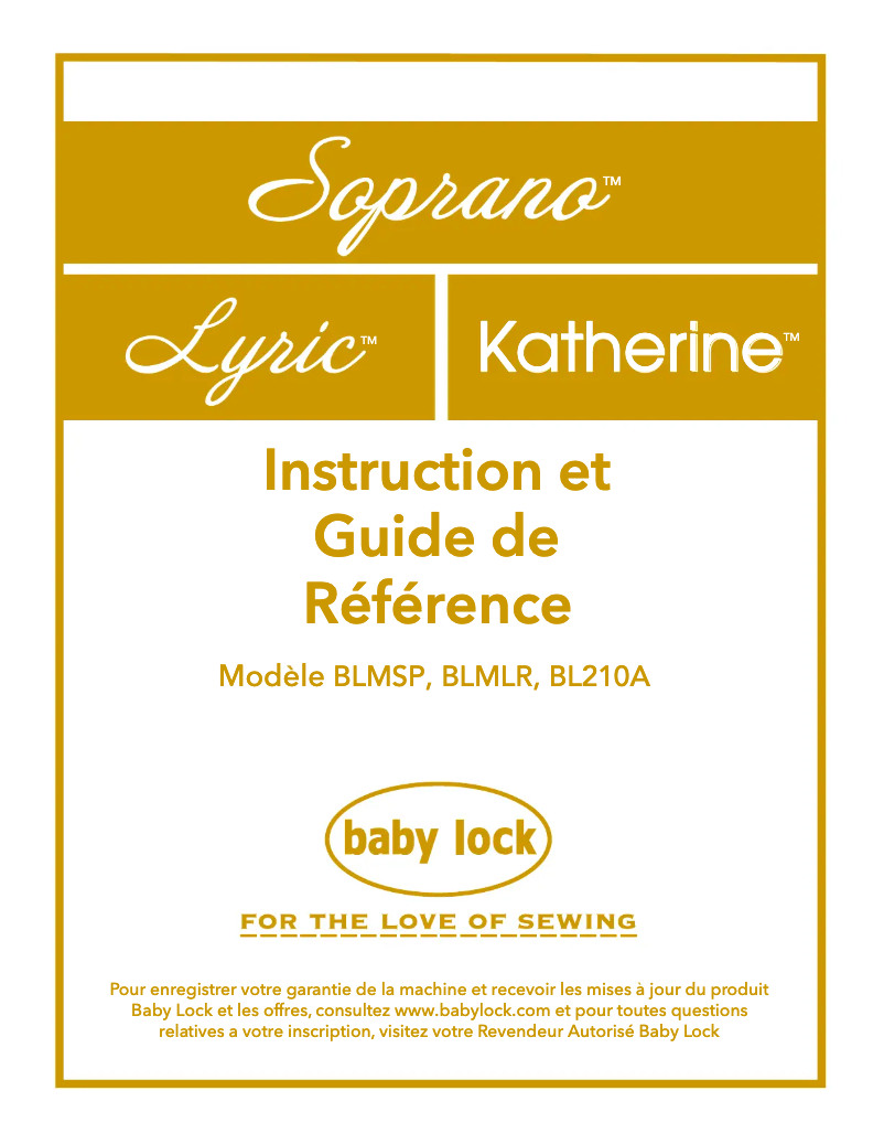 Page 1 de la notice Manuel utilisateur Baby Lock Soprano