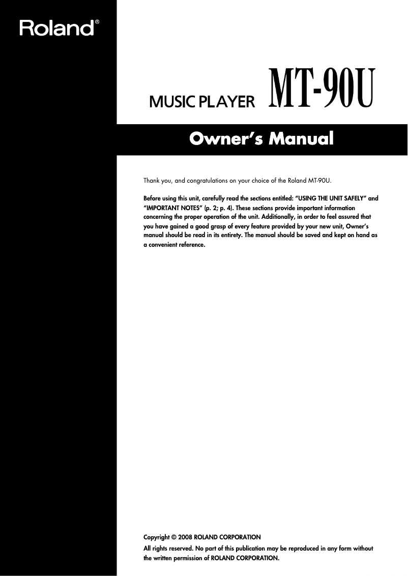 Page 1 de la notice Manuel utilisateur Roland MT-90U