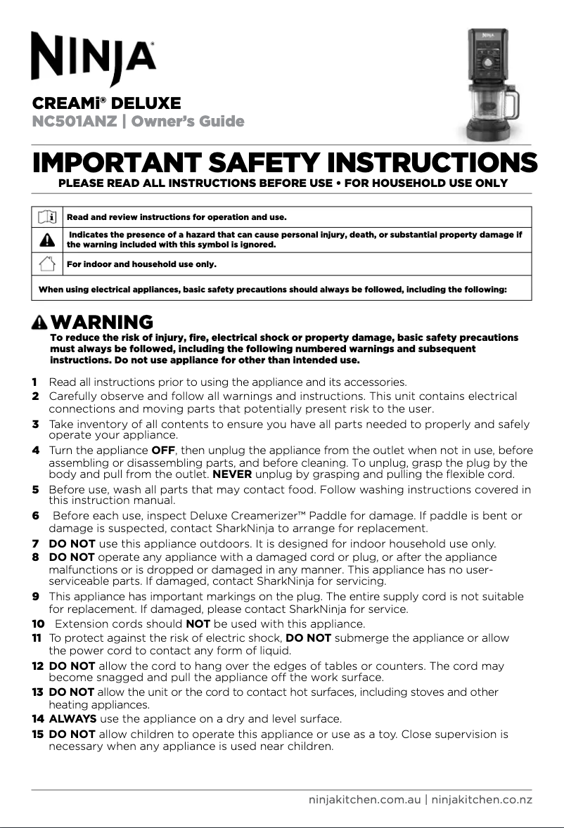 Page 1 de la notice Manuel utilisateur Ninja Creami Deluxe NC501