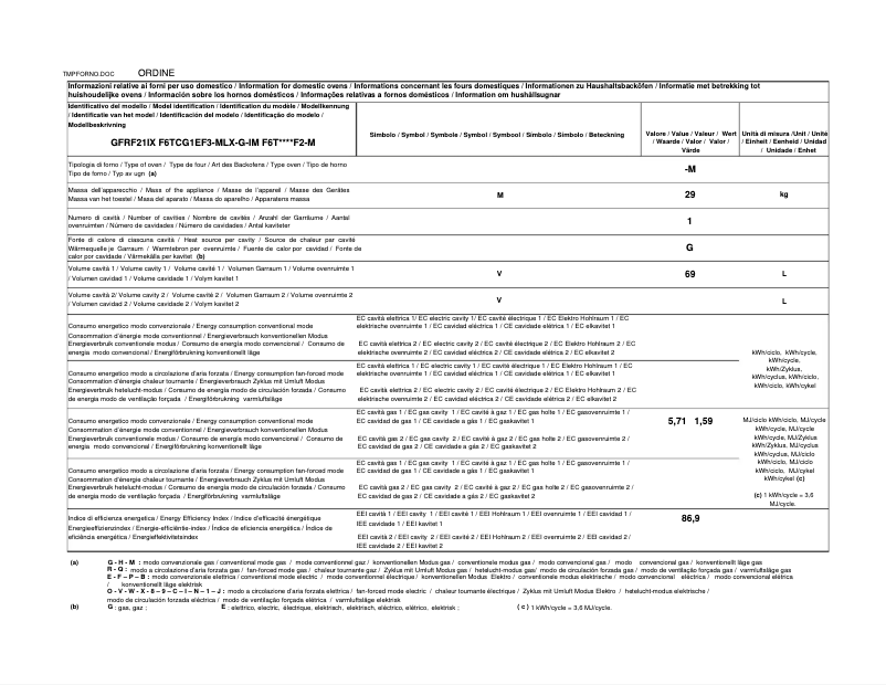Page n°1 - Fiche technique Glem Gas GFRF21IX