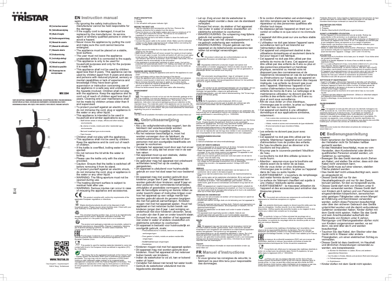 Page 1 de la notice Manuel utilisateur TriStar WK-3384