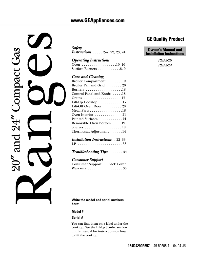 Page 1 de la notice Manuel d'utilisation et d'entretien Hotpoint RGA624EFWH
