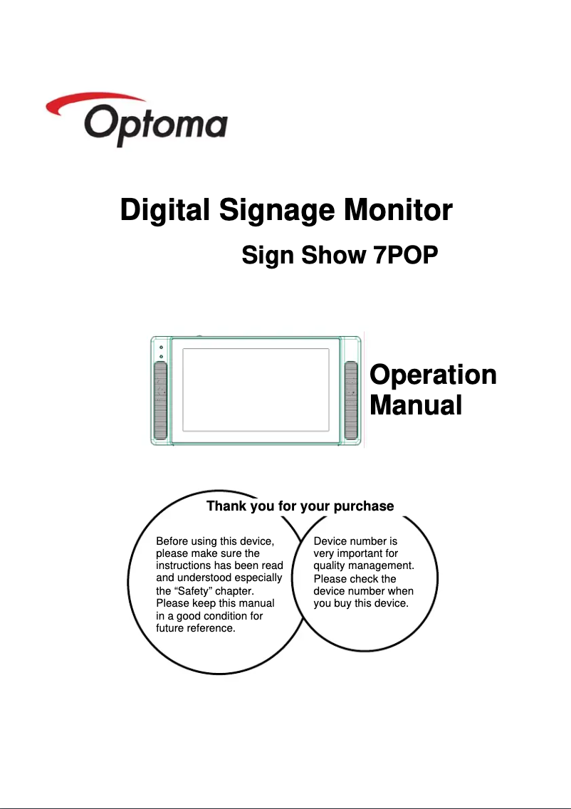Page n°1 - Manuel utilisateur Optoma 7POP