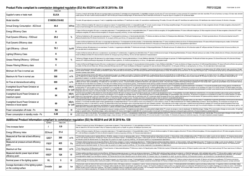 Page 1 de la notice Fiche technique Elica Reef PRF0150288