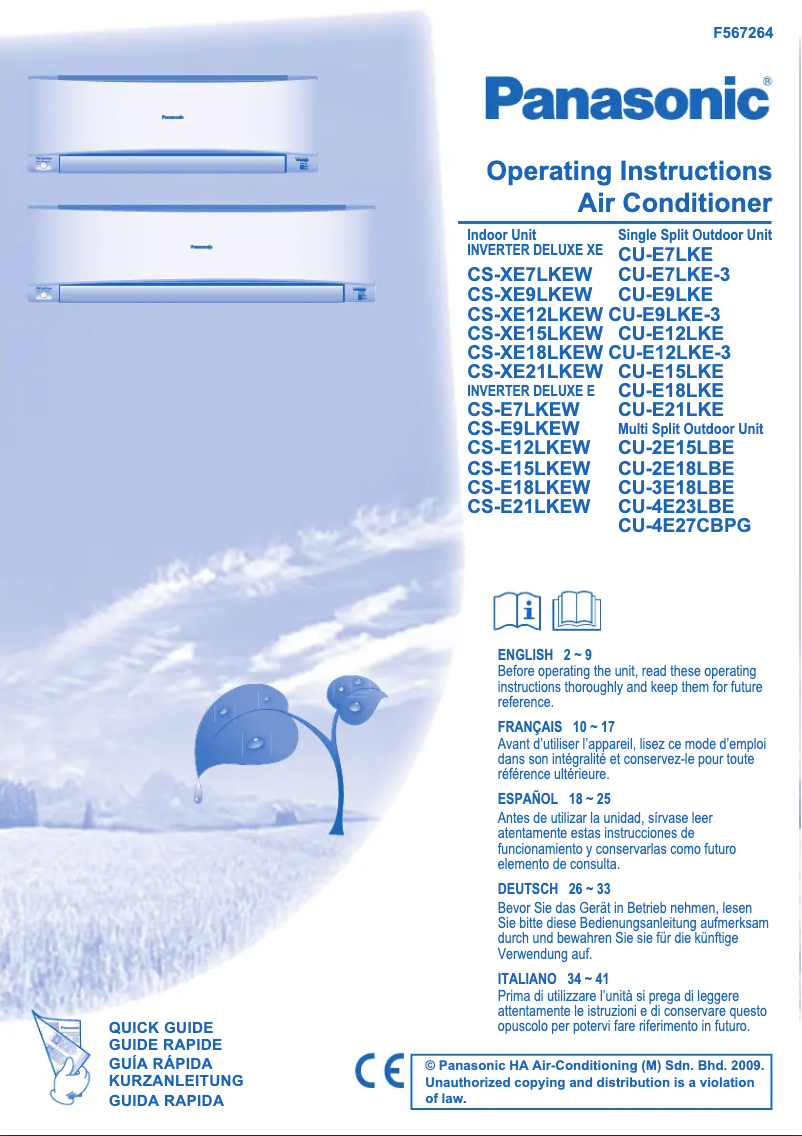 Page 1 de la notice Manuel utilisateur Panasonic CS-E12LKEW