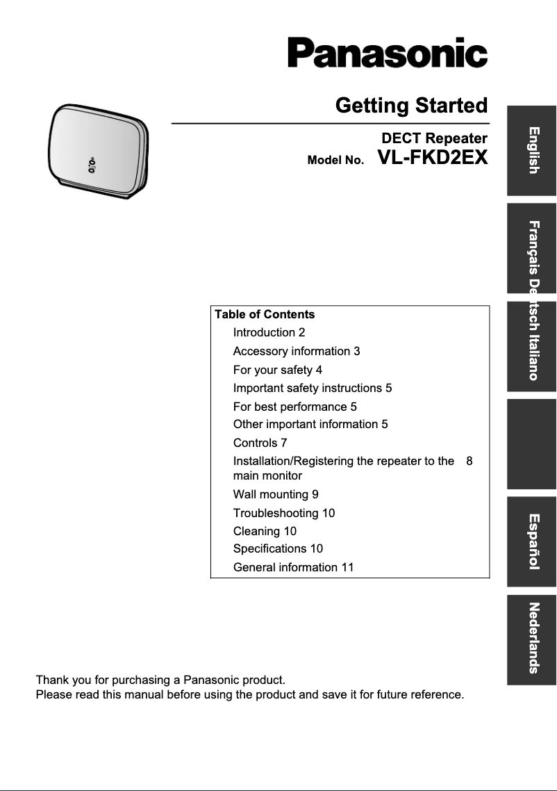 Page 1 de la notice Manuel utilisateur Panasonic VL-FKD2EX