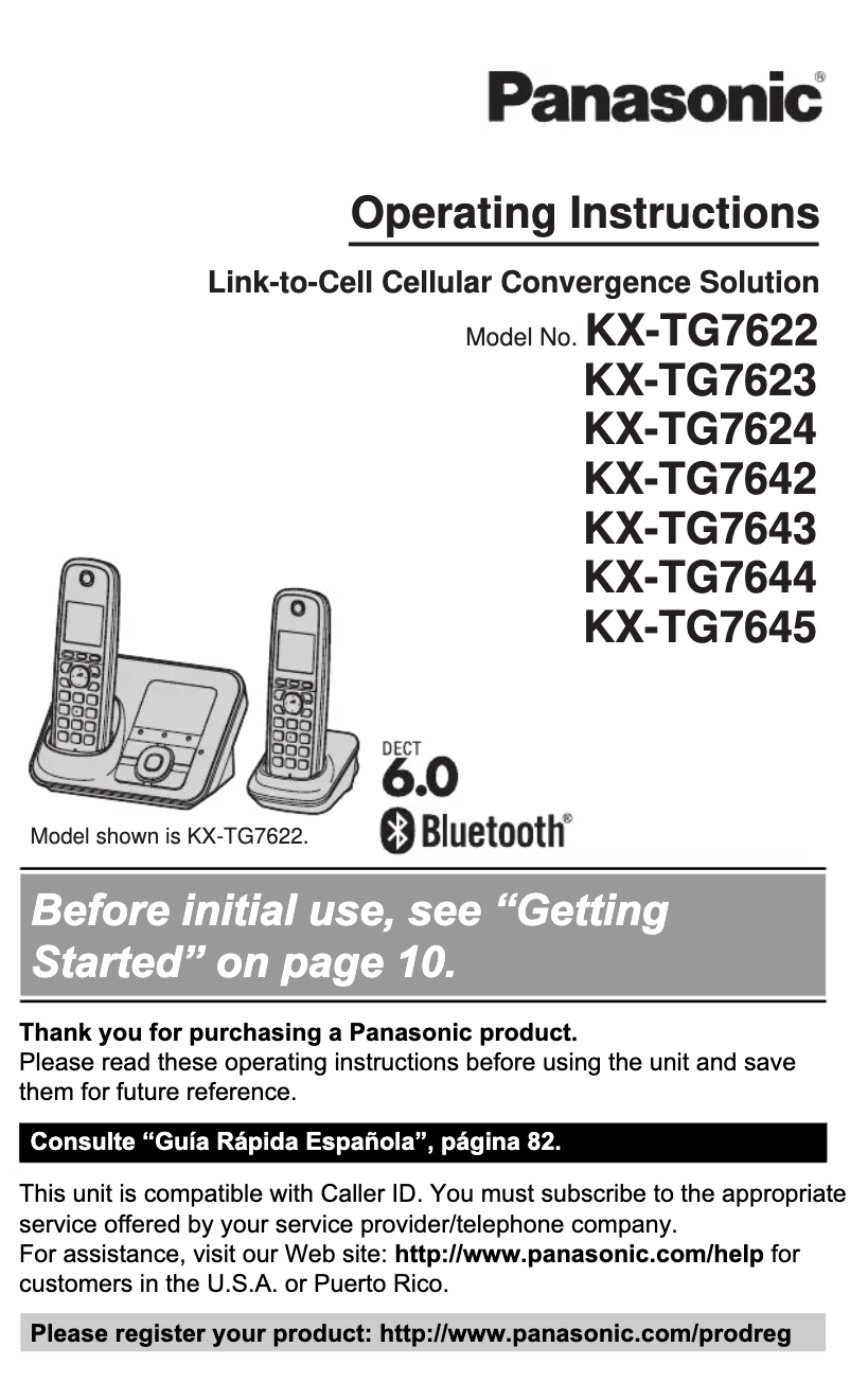 Imagen de la primera página del manual del dispositivo KX-TG7643M