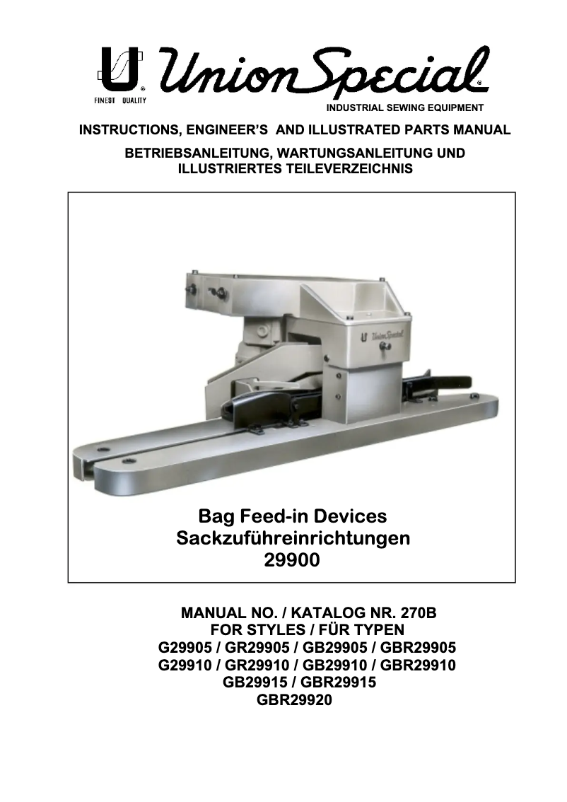 Page 1 de la notice Manuel utilisateur Union Special GR29905