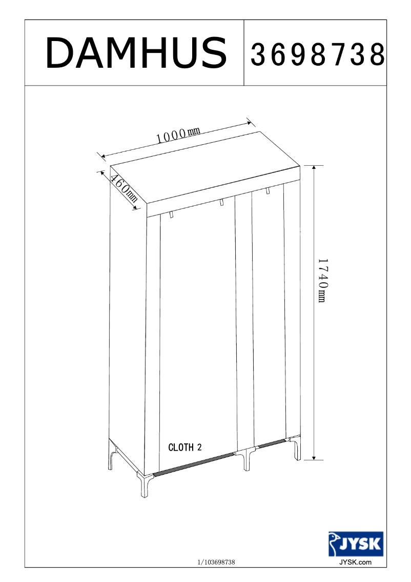 Page n°1 - Manuel utilisateur JYSK Damhus (100x174x46)