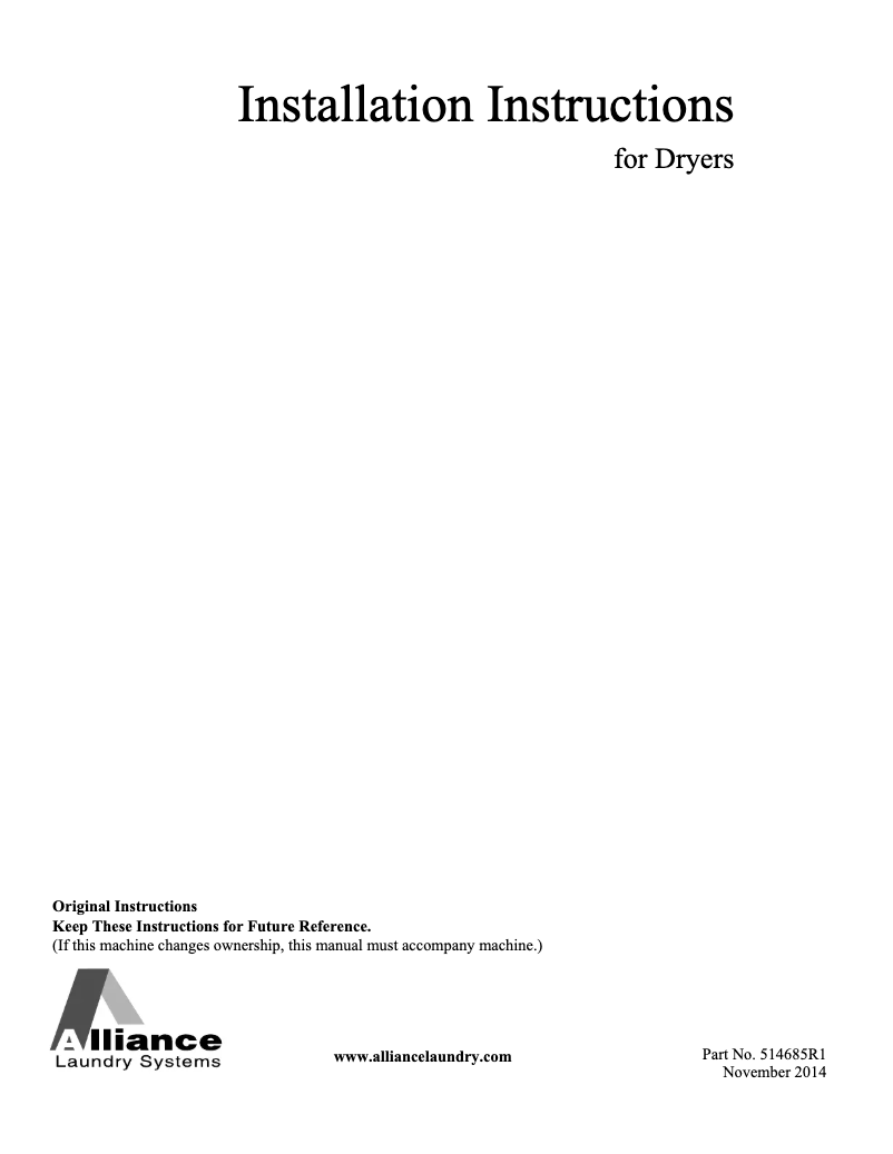 Page n°1 - Guide d'installation Speed Queen ADEE8B