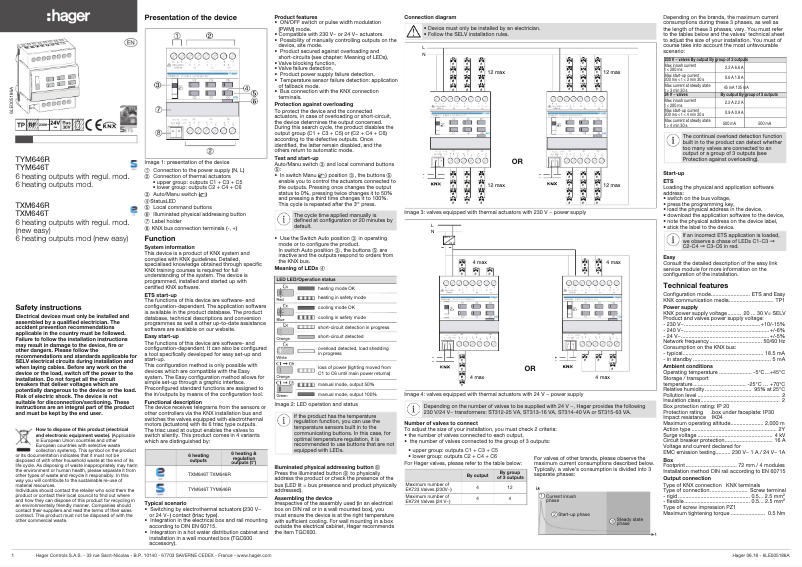 Page 1 de la notice Manuel utilisateur Hager TXM646T