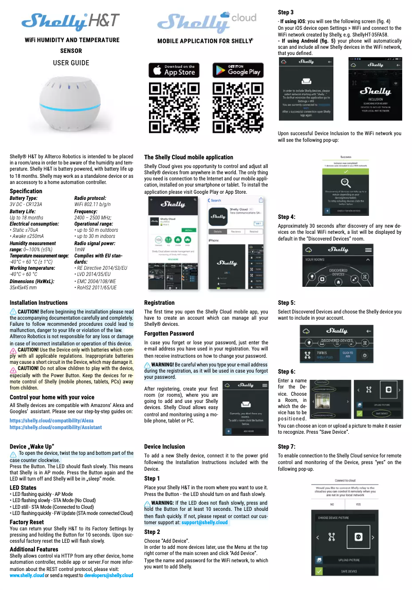 Page 1 de la notice Manuel utilisateur Shelly H&T