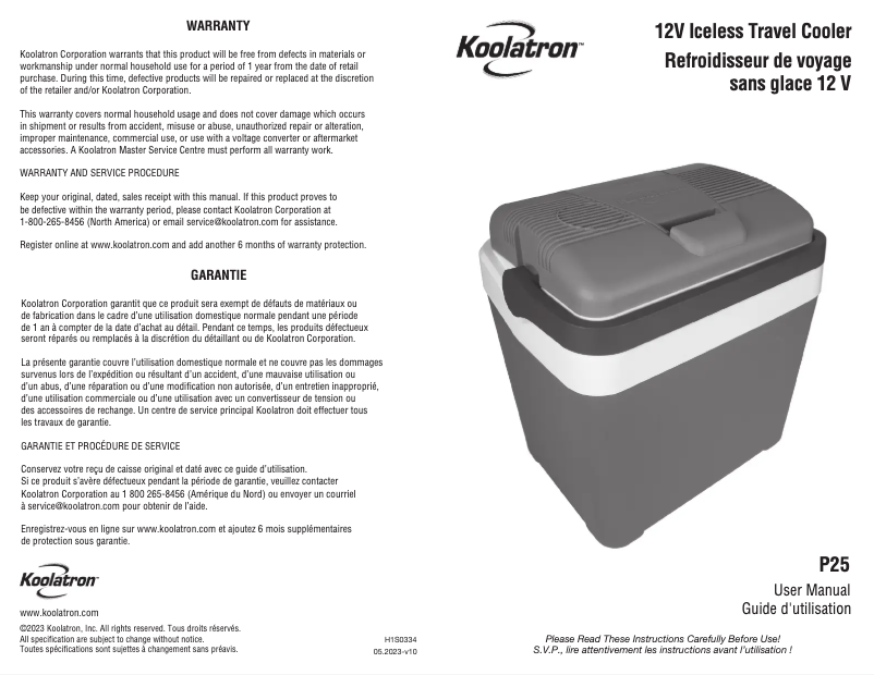 Page n°1 - Manuel utilisateur Koolatron P25