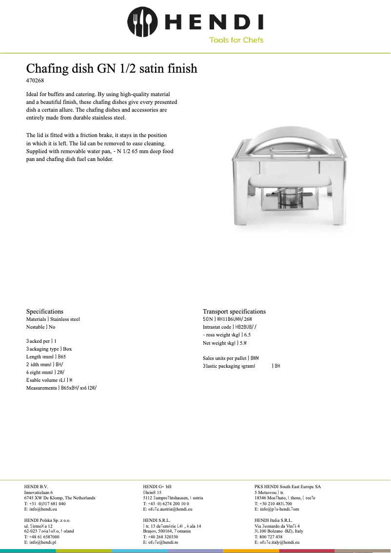 Page 1 de la notice Fiche technique Hendi 470268