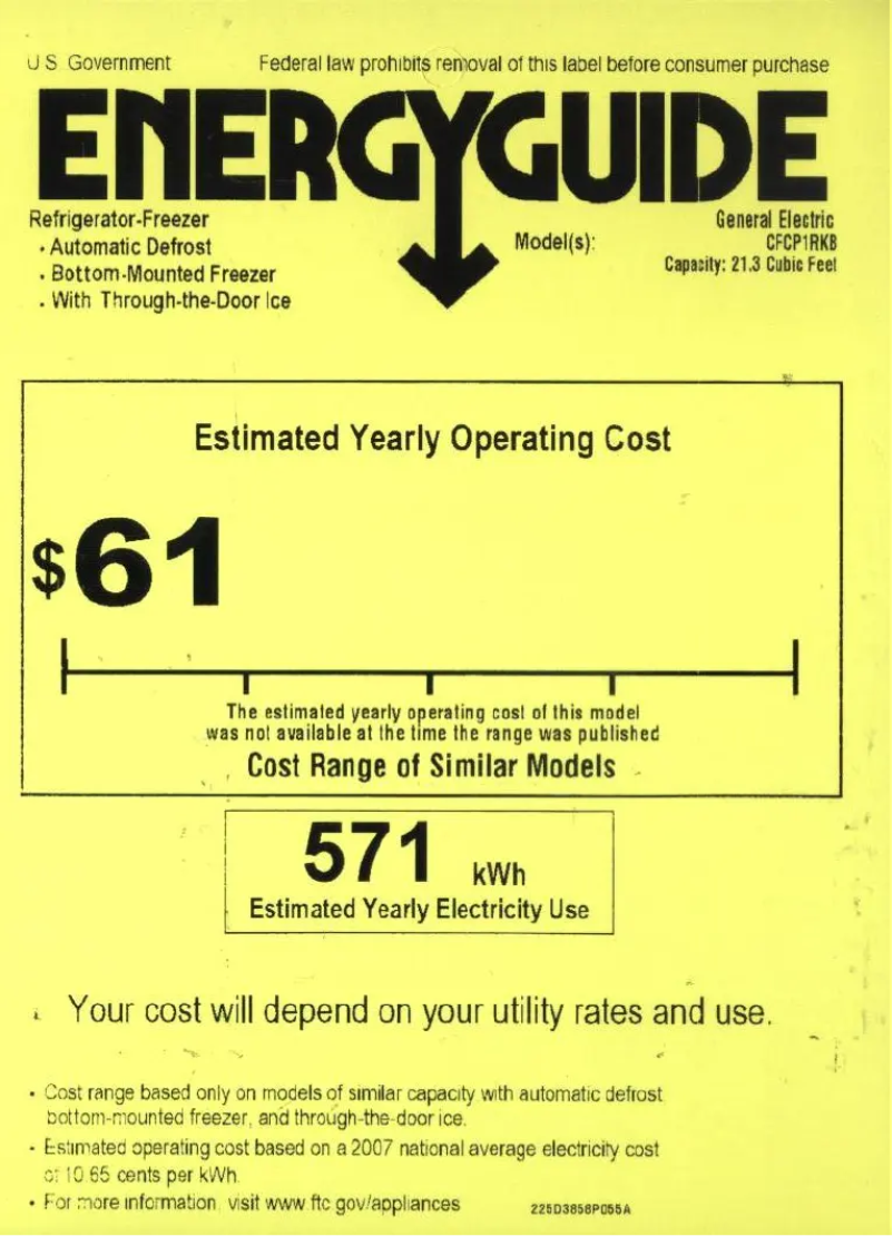 Page 1 de la notice Label énergétique GE Café CFCP1RKBSS