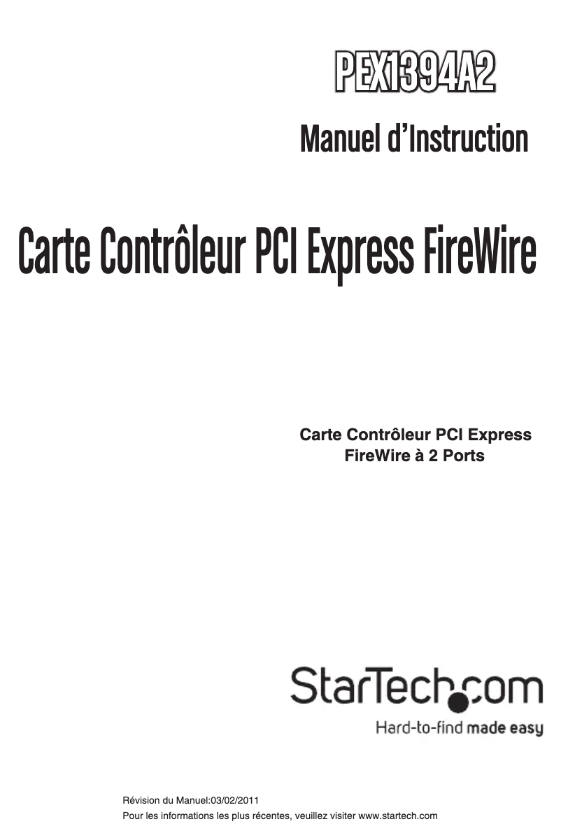 Page 1 de la notice Manuel utilisateur StarTech.com PEX1394A2