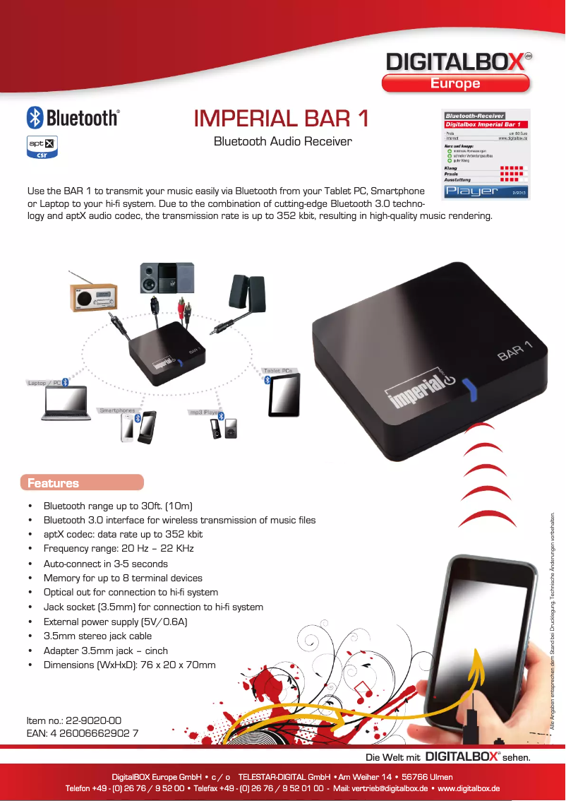 Page 1 de la notice Manuel utilisateur Imperial Imperial Bar 1