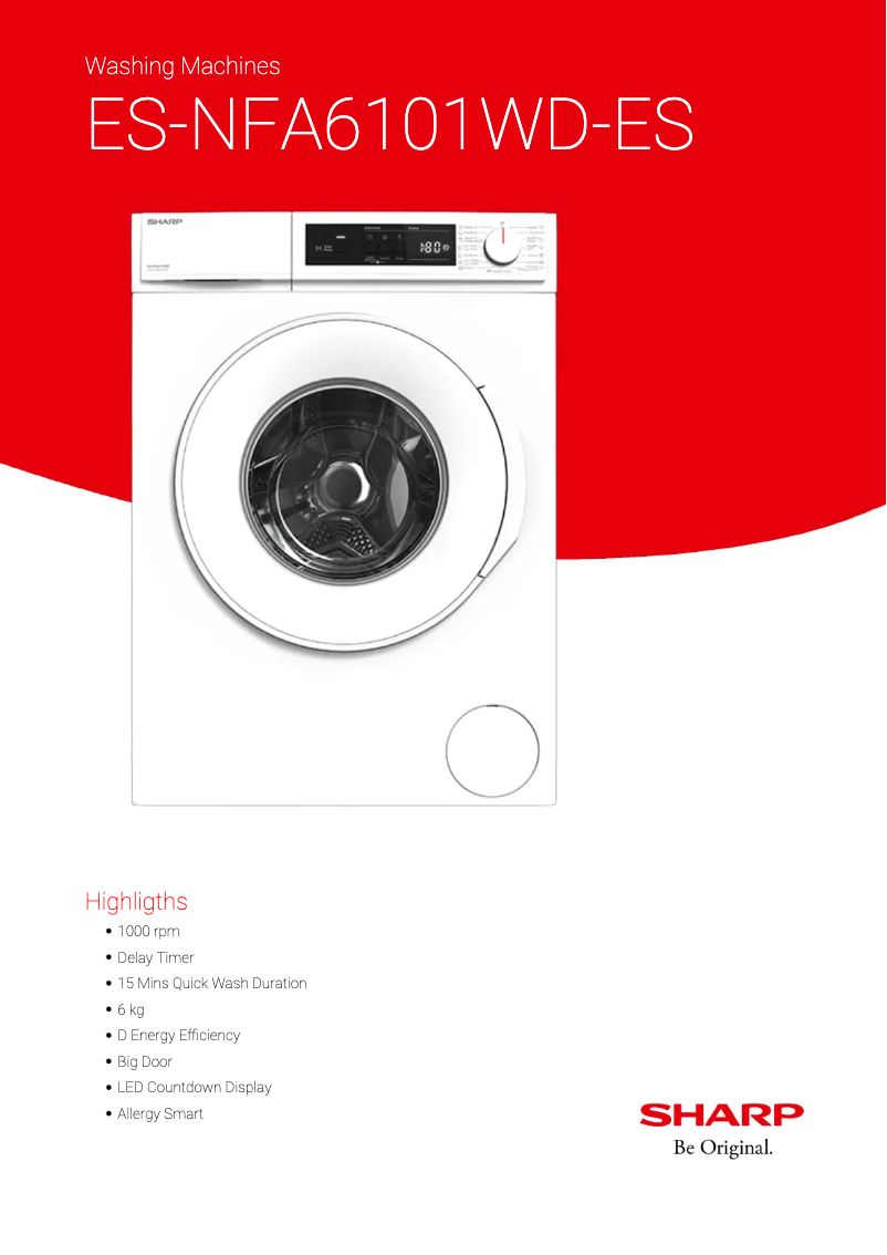 Page 1 de la notice Fiche technique Sharp ES-NFA6101WD-ES