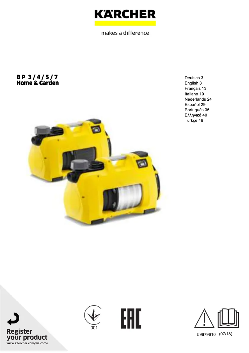 Page 1 de la notice Manuel utilisateur Kärcher BP 5 Home & Garden