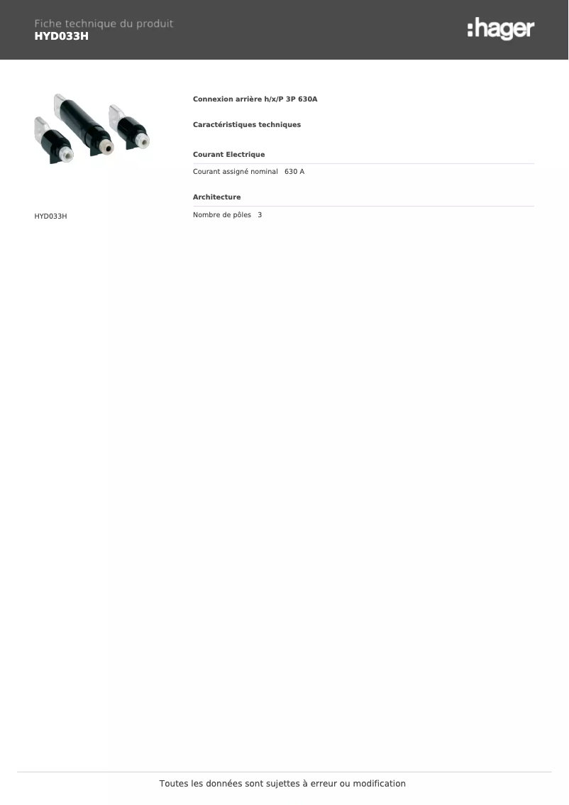 Page n°1 - Fiche technique Hager HYD033H