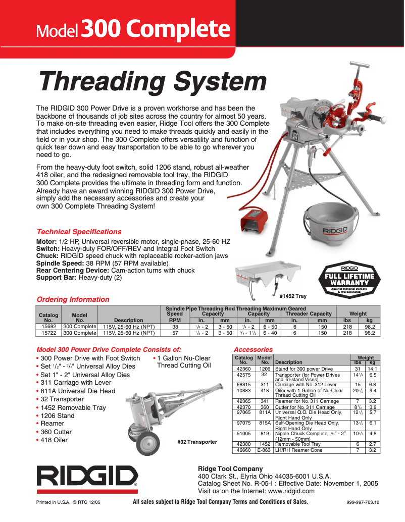 Page 1 de la notice Catalogue Ridgid 300 Complete