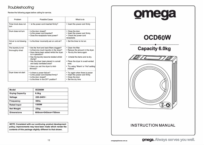 Image de la première page du manuel de l'appareil OCD60W