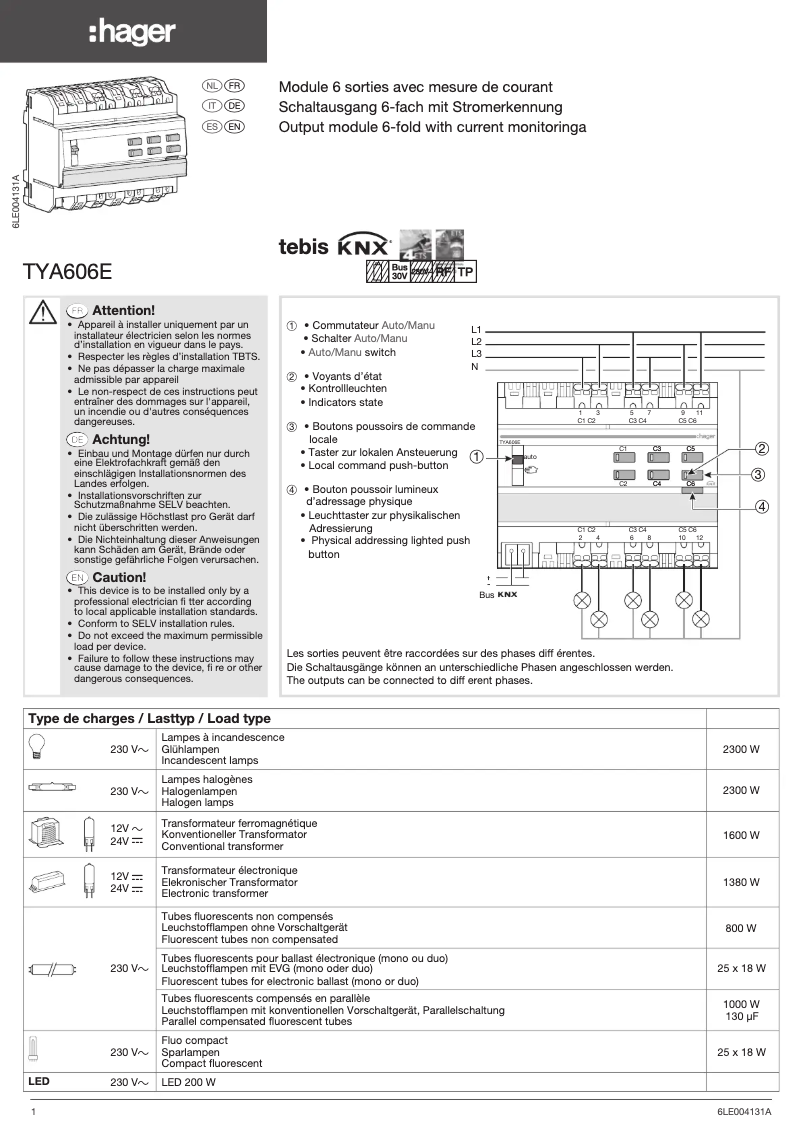 Page 1 of the manual User Manual Hager TYA606E