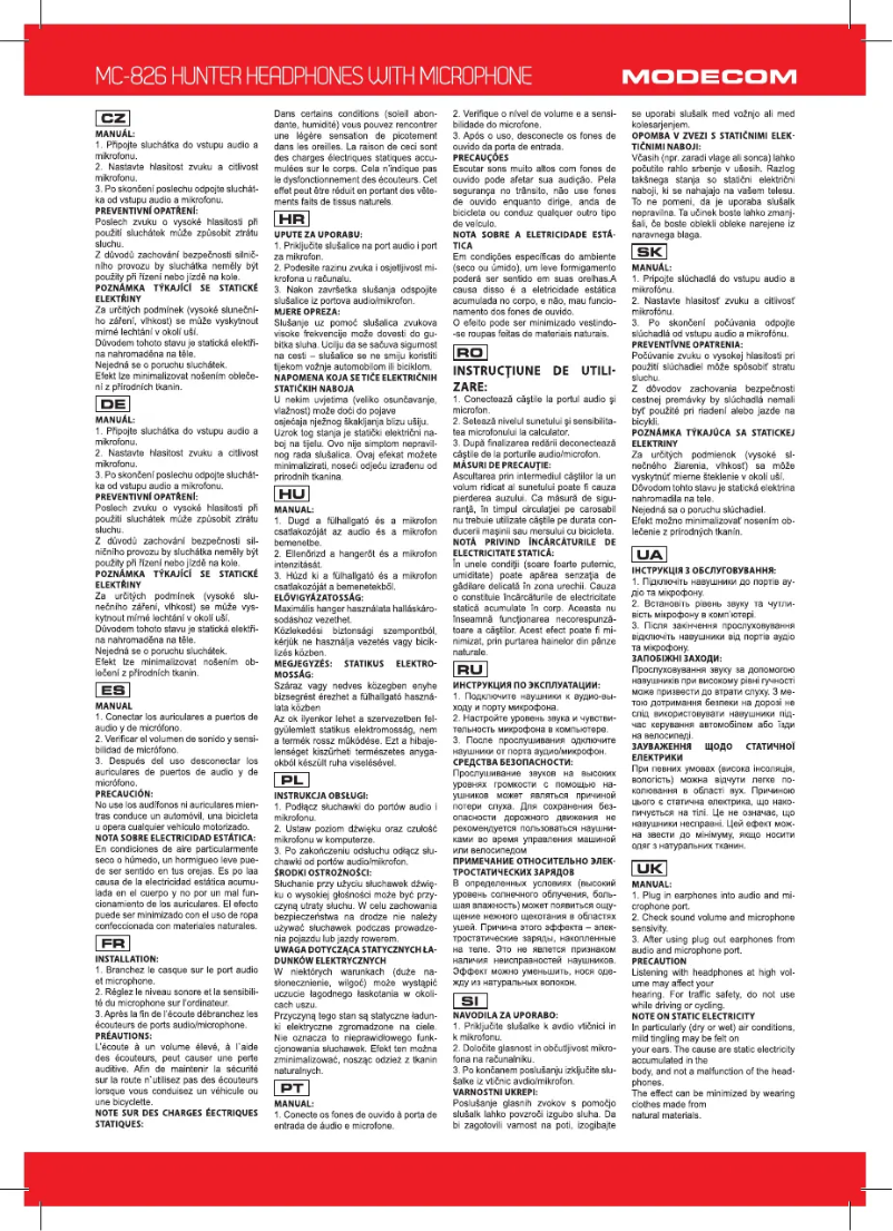 Page n°1 - Manuel utilisateur ModeCom MC-826 Hunter