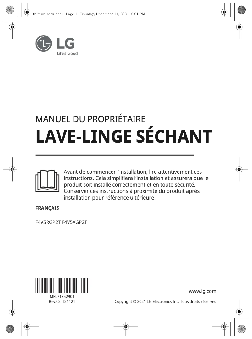 Page 1 de la notice Manuel utilisateur LG F4V5VGP2T