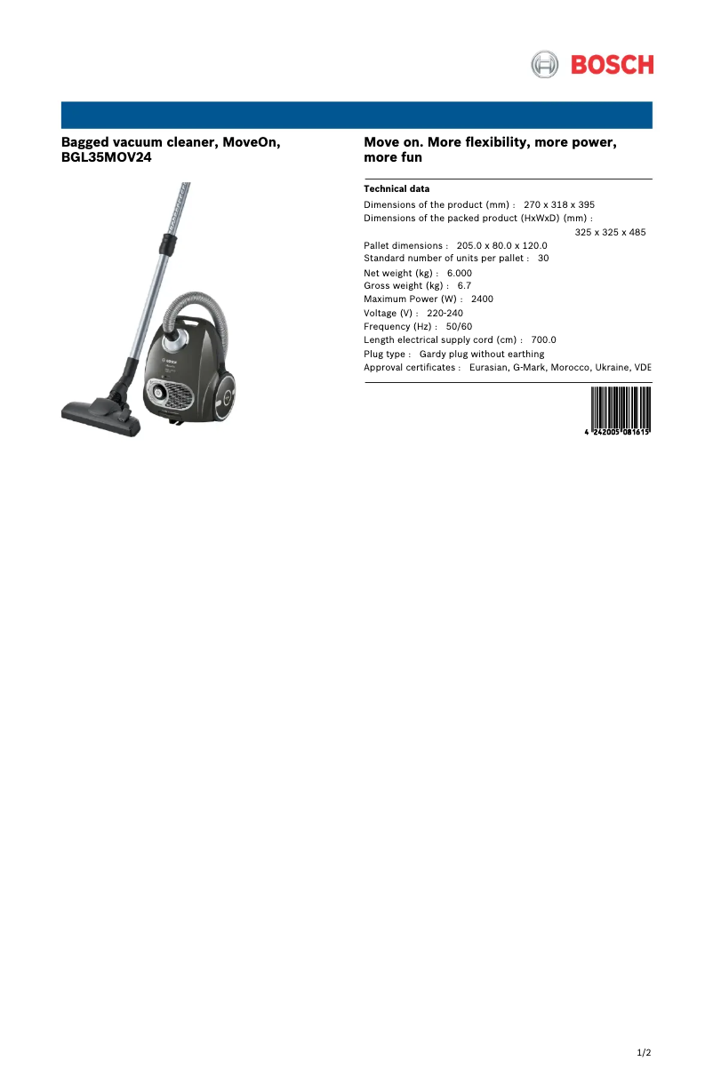 Image de la première page du manuel de l'appareil BGL35MOV24