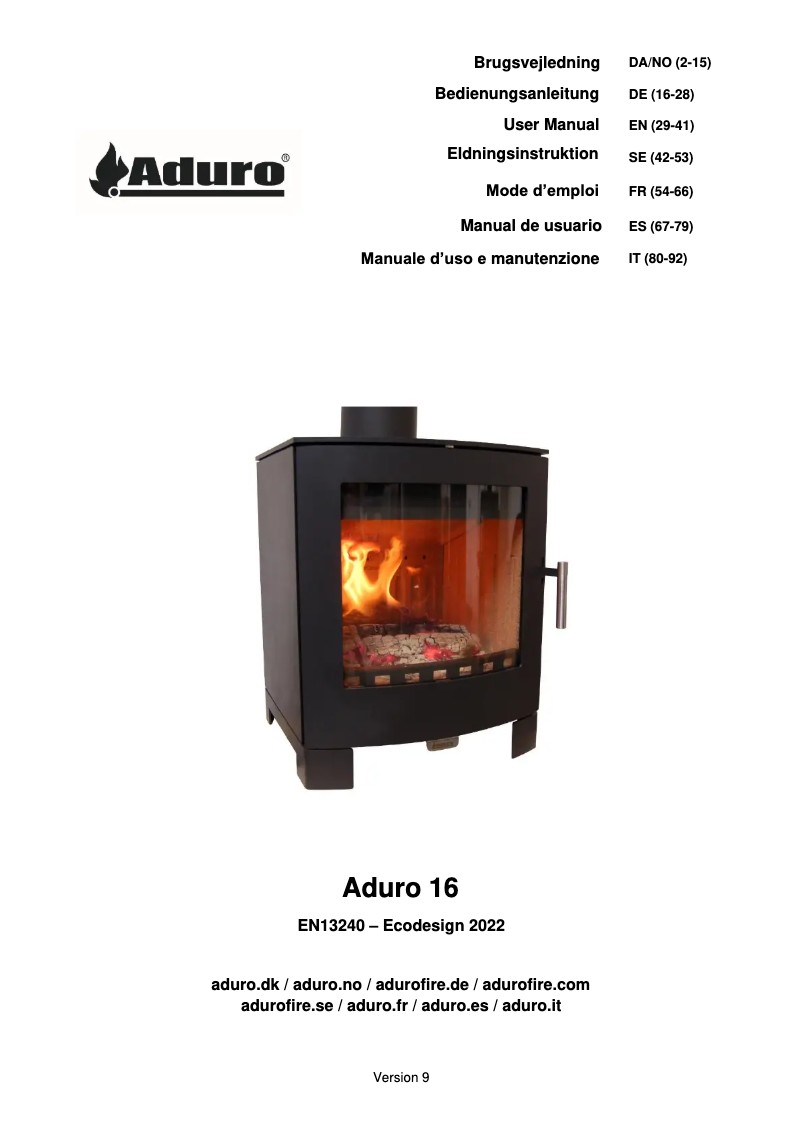 Page 1 de la notice Manuel utilisateur Aduro 16