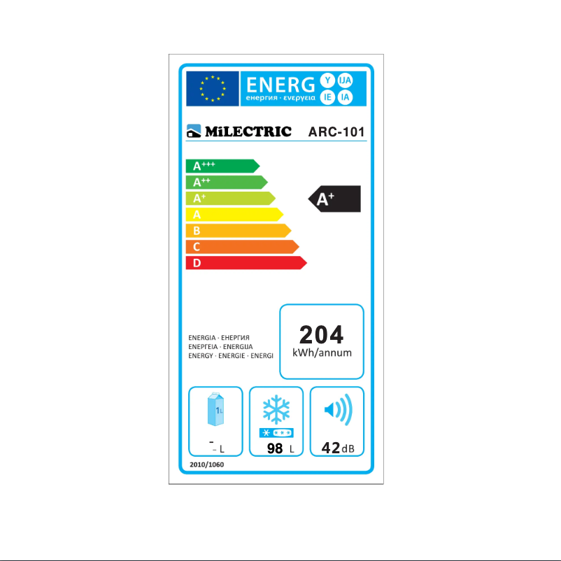 Página 1 del manual Etiqueta energética Milectric ARC-101