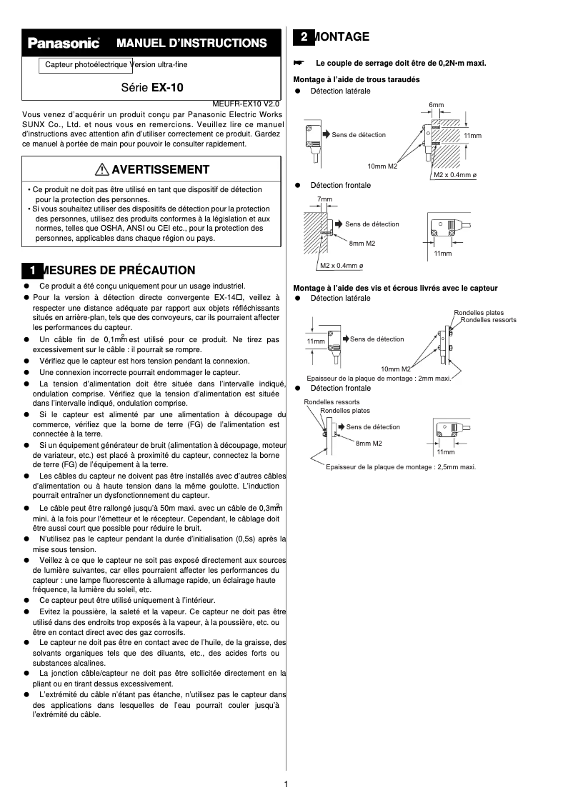 Page 1 de la notice Manuel utilisateur Panasonic EX-13SEB-PN