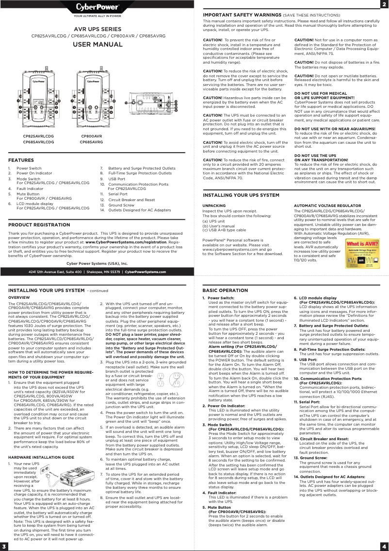 Page 1 de la notice Manuel utilisateur CyberPower CP685AVRG