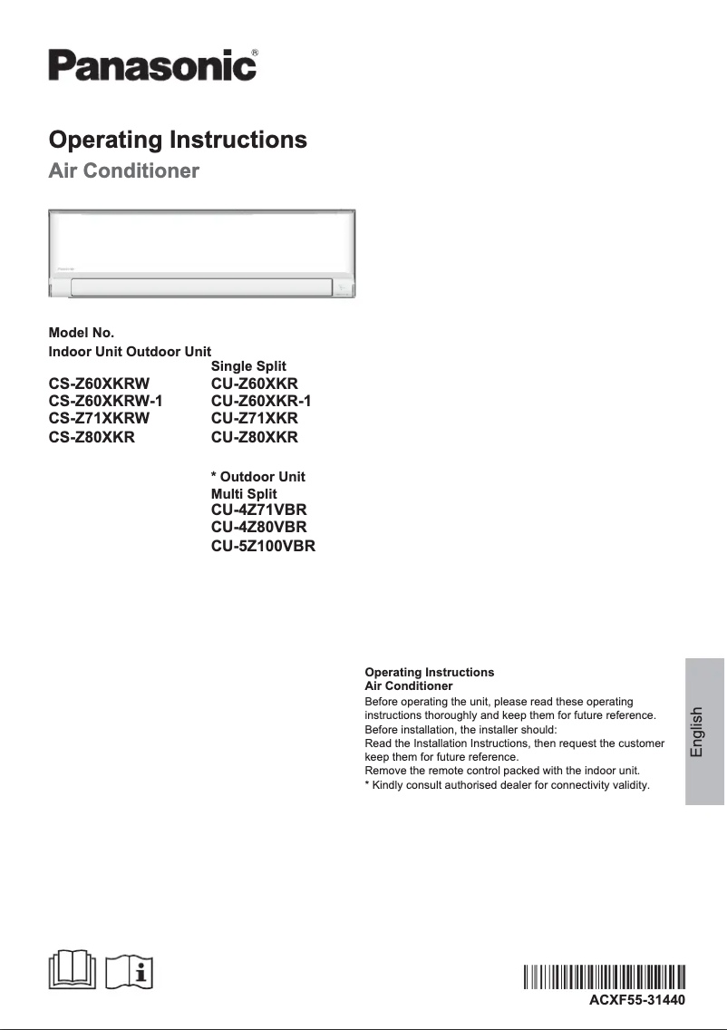 Page 1 de la notice Manuel utilisateur Panasonic CU-Z71XKR