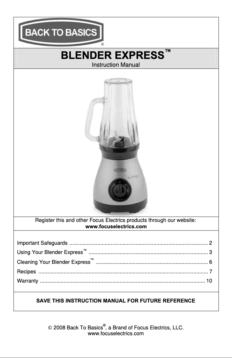 Image de la première page du manuel de l'appareil Blender Express