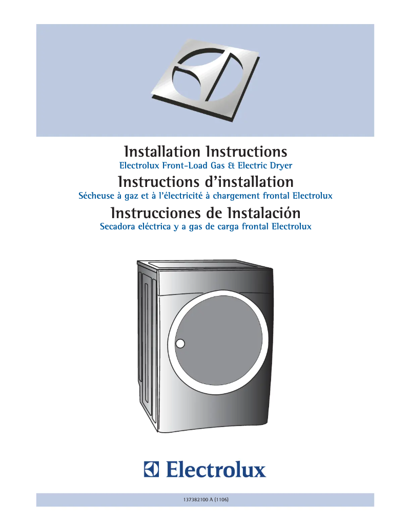 Page 1 de la notice Guide d'installation Electrolux EWGD65HTS