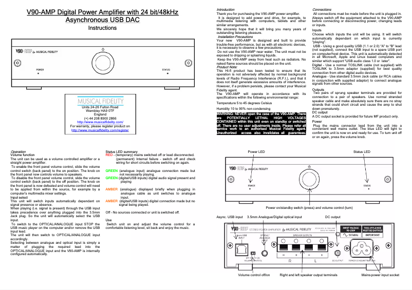 Image de la première page du manuel de l'appareil V90-AMP