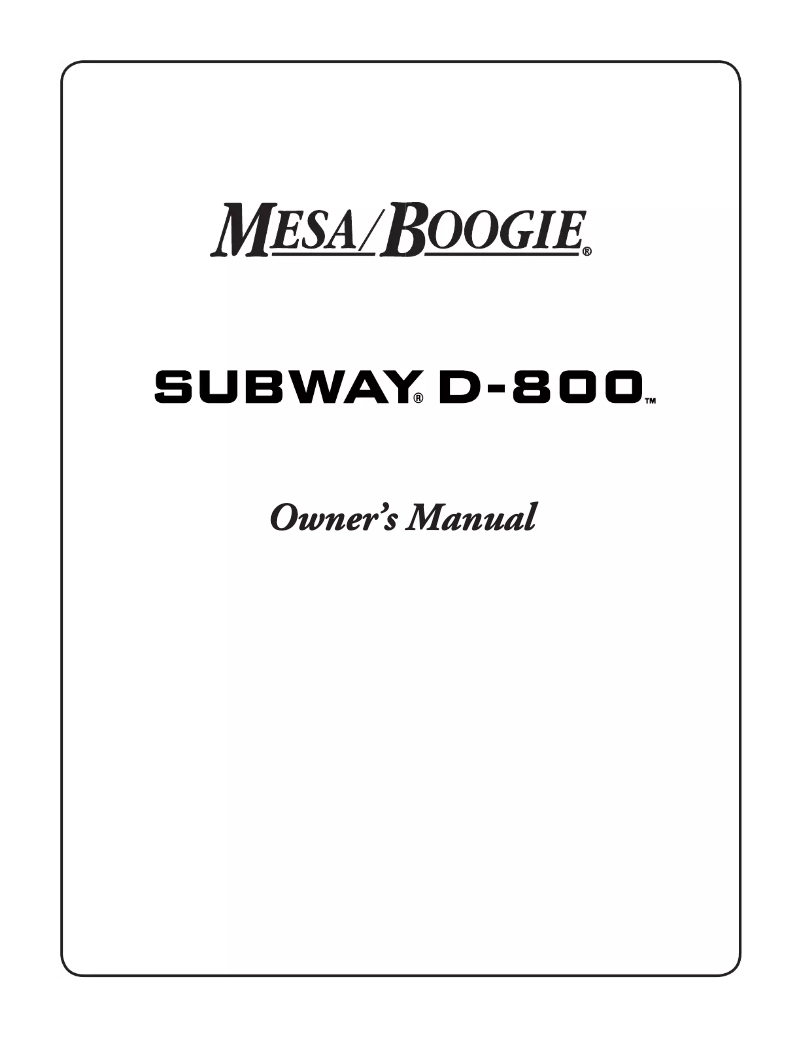 Page n°1 - Manuel utilisateur Mesa Boogie Subway D-800