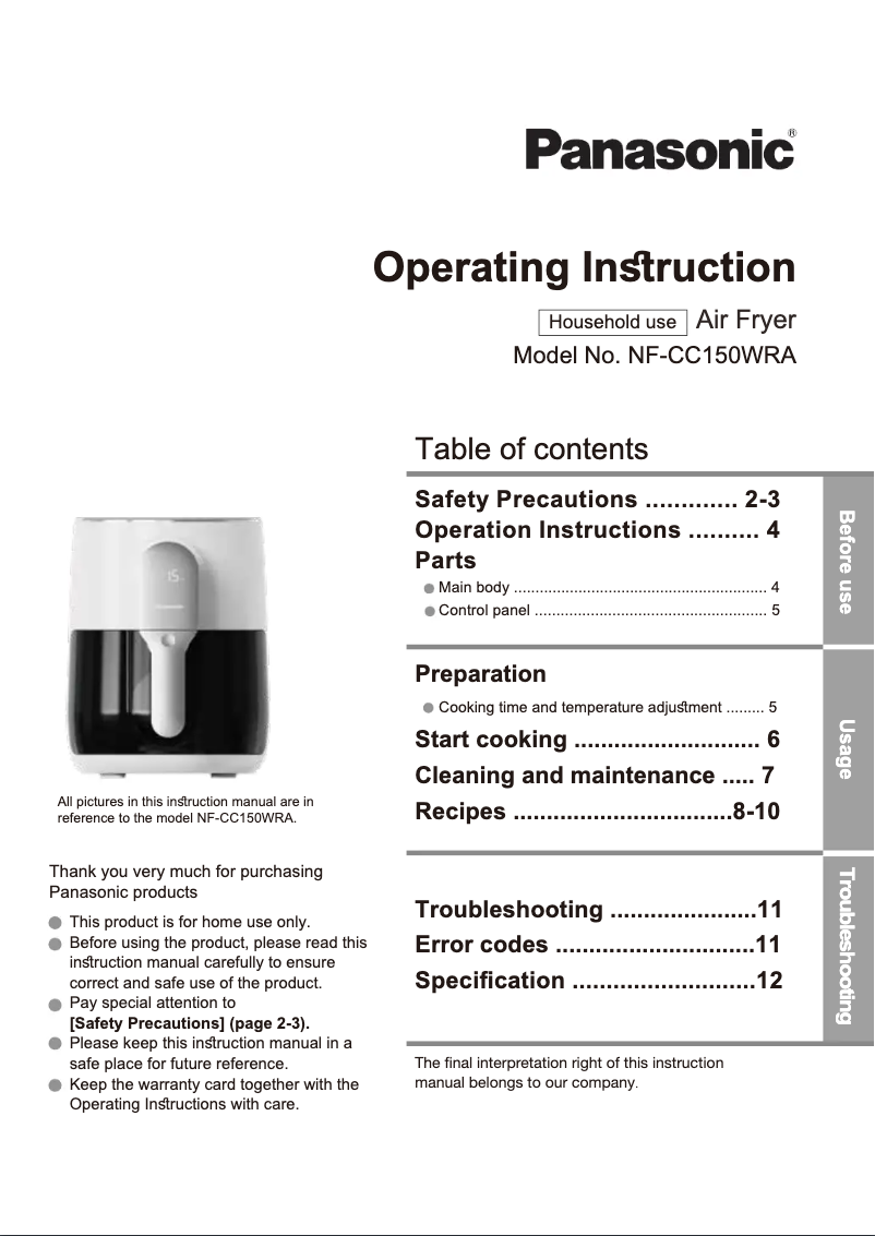 Page 1 de la notice Manuel utilisateur Panasonic NF-CC150WRA