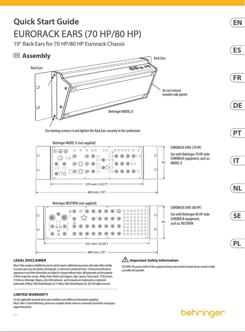 Page 1 de la notice Guide de démarrage rapide Behringer Eurorack Ears
