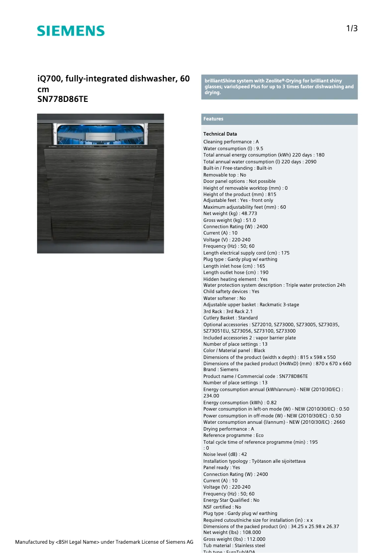 Image de la première page du manuel de l'appareil SN778D86TE