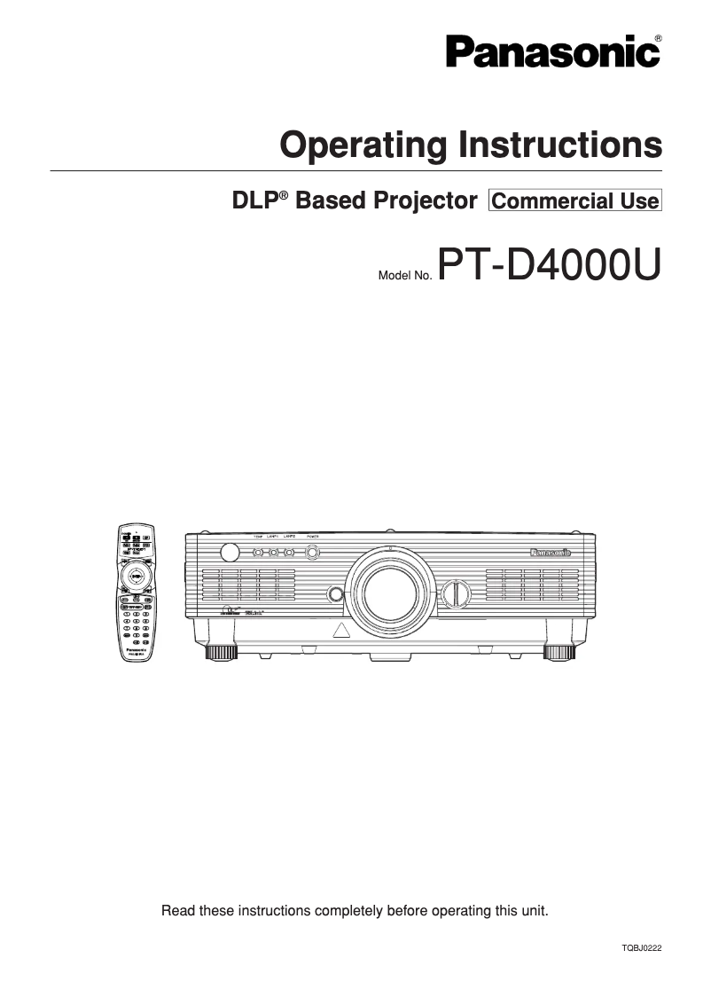Page n°1 - Manuel utilisateur Panasonic PT-D4000U