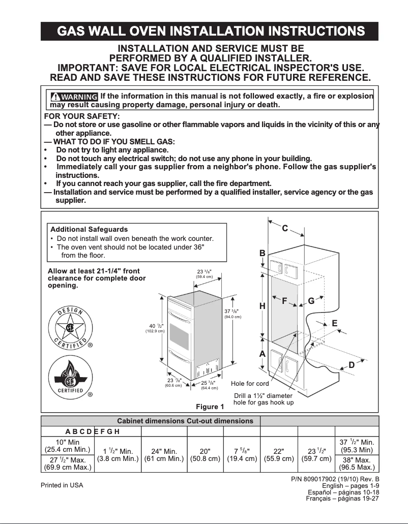 Page 1 de la notice Guide d'installation Frigidaire FFGW2416US